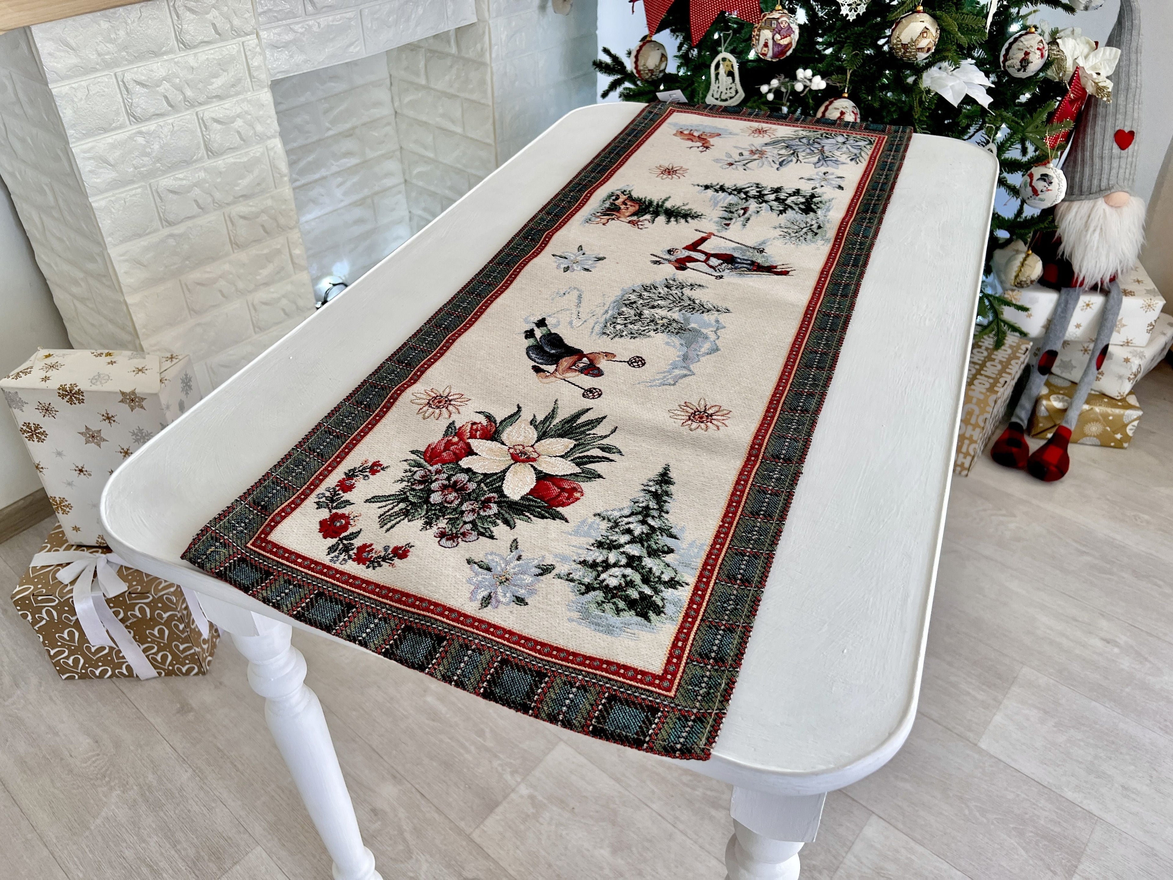 Christmas Tapestry Table runner «Winter fun» without lurex Limaso Textile