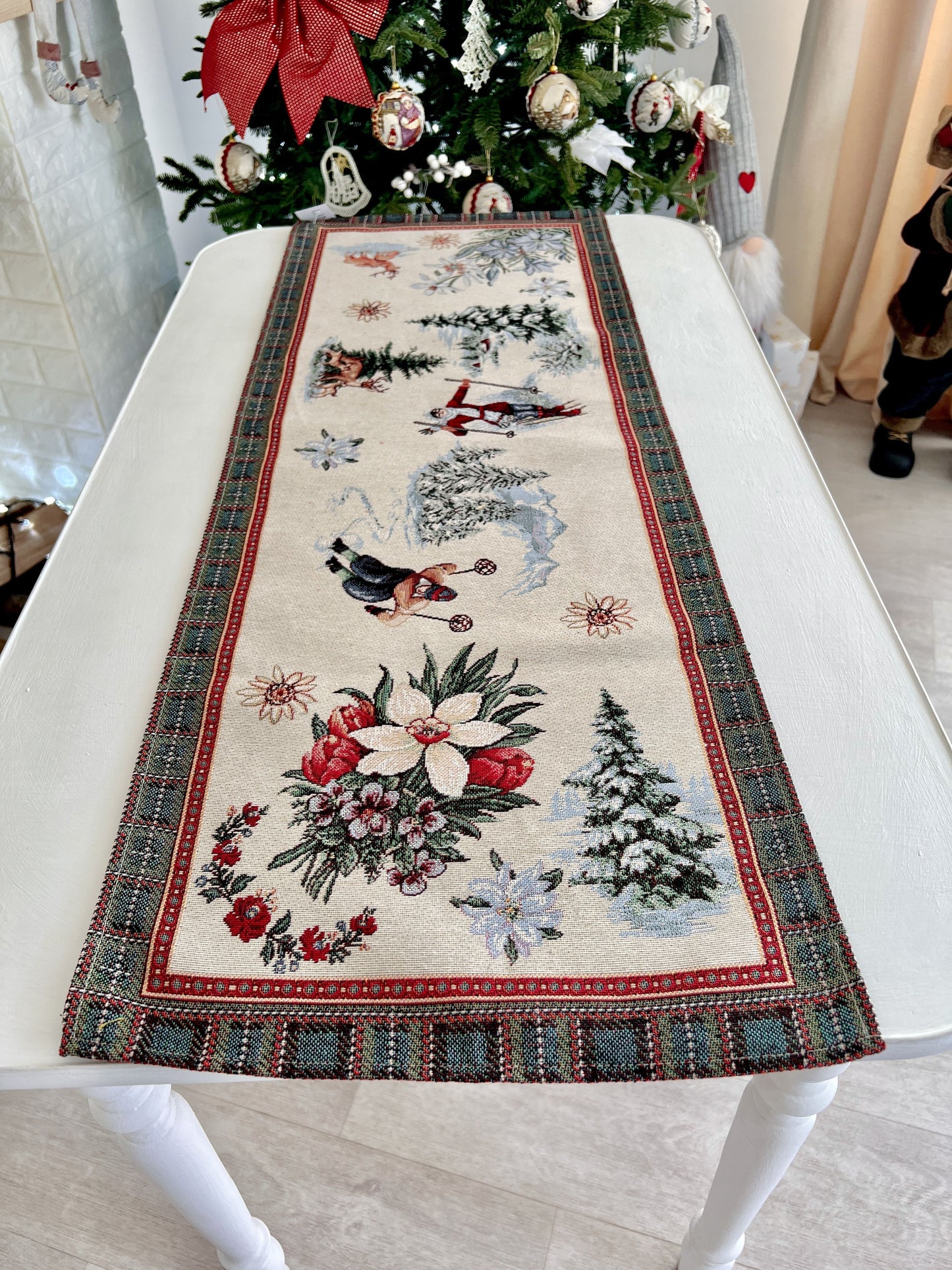 Christmas Tapestry Table runner «Winter fun» without lurex