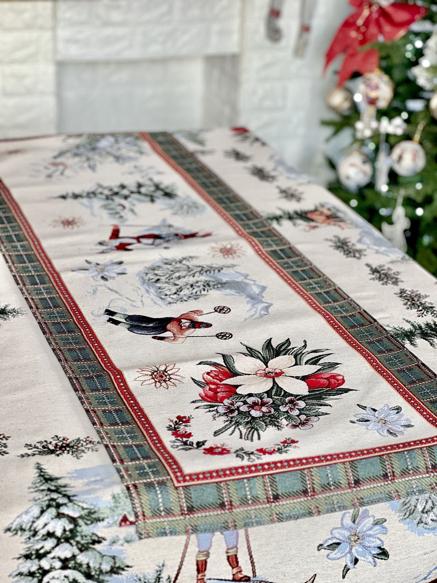 Christmas Tapestry Table runner «Winter fun» without lurex