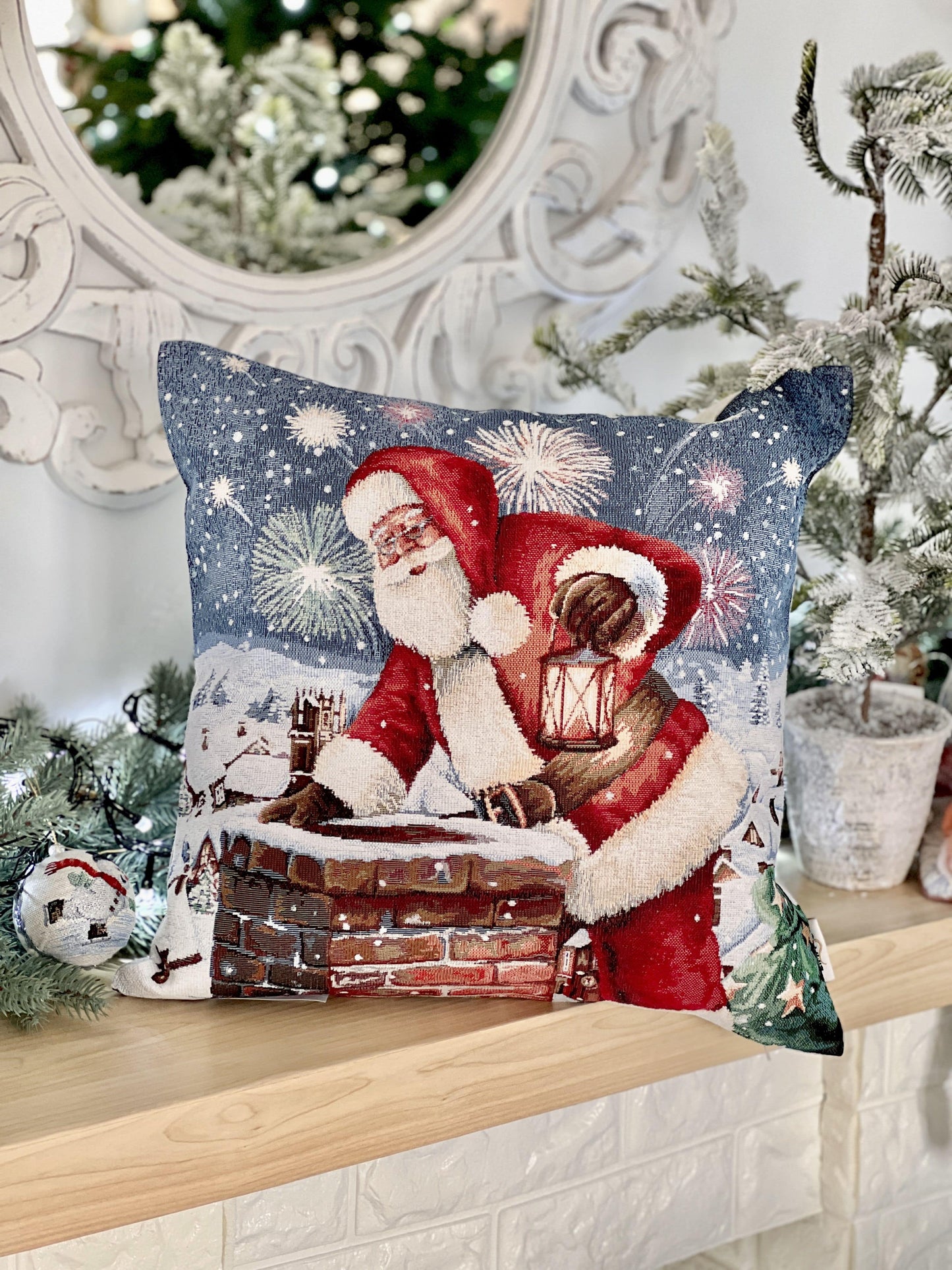 Christmas tapestry cushion cover «Chimney» With microfibre