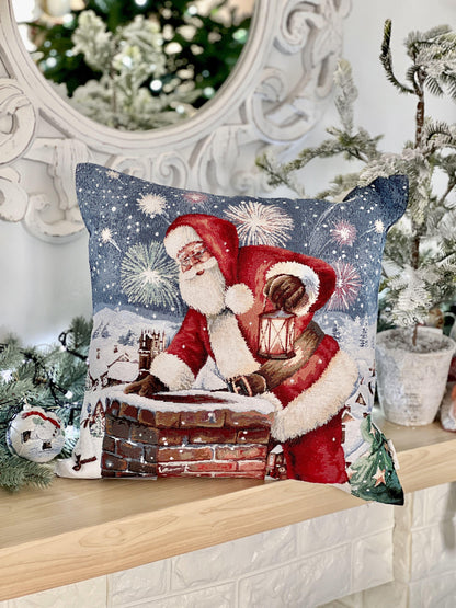 Christmas tapestry cushion cover «Chimney» With microfibre