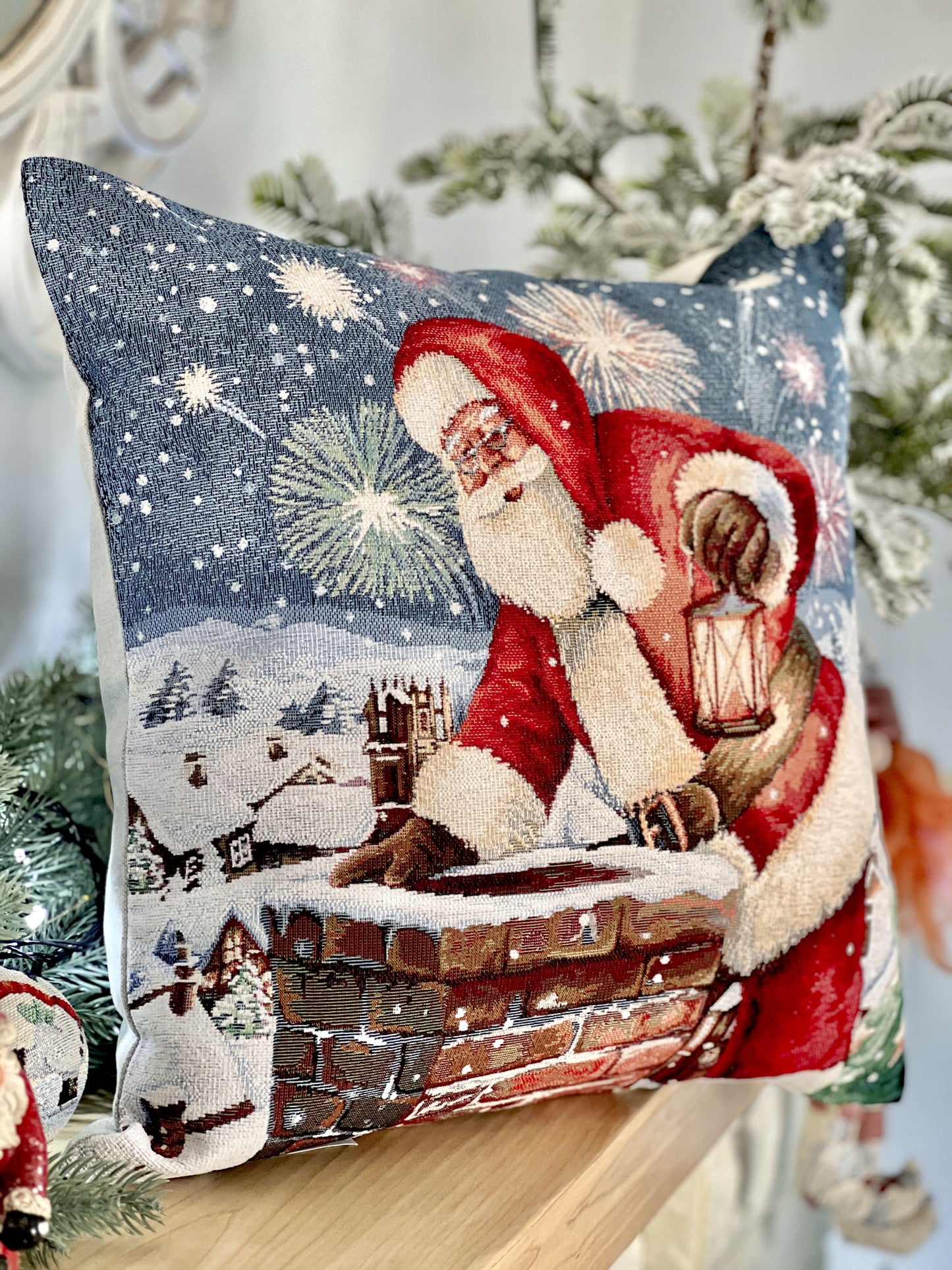 Christmas tapestry cushion cover «Chimney» With microfibre