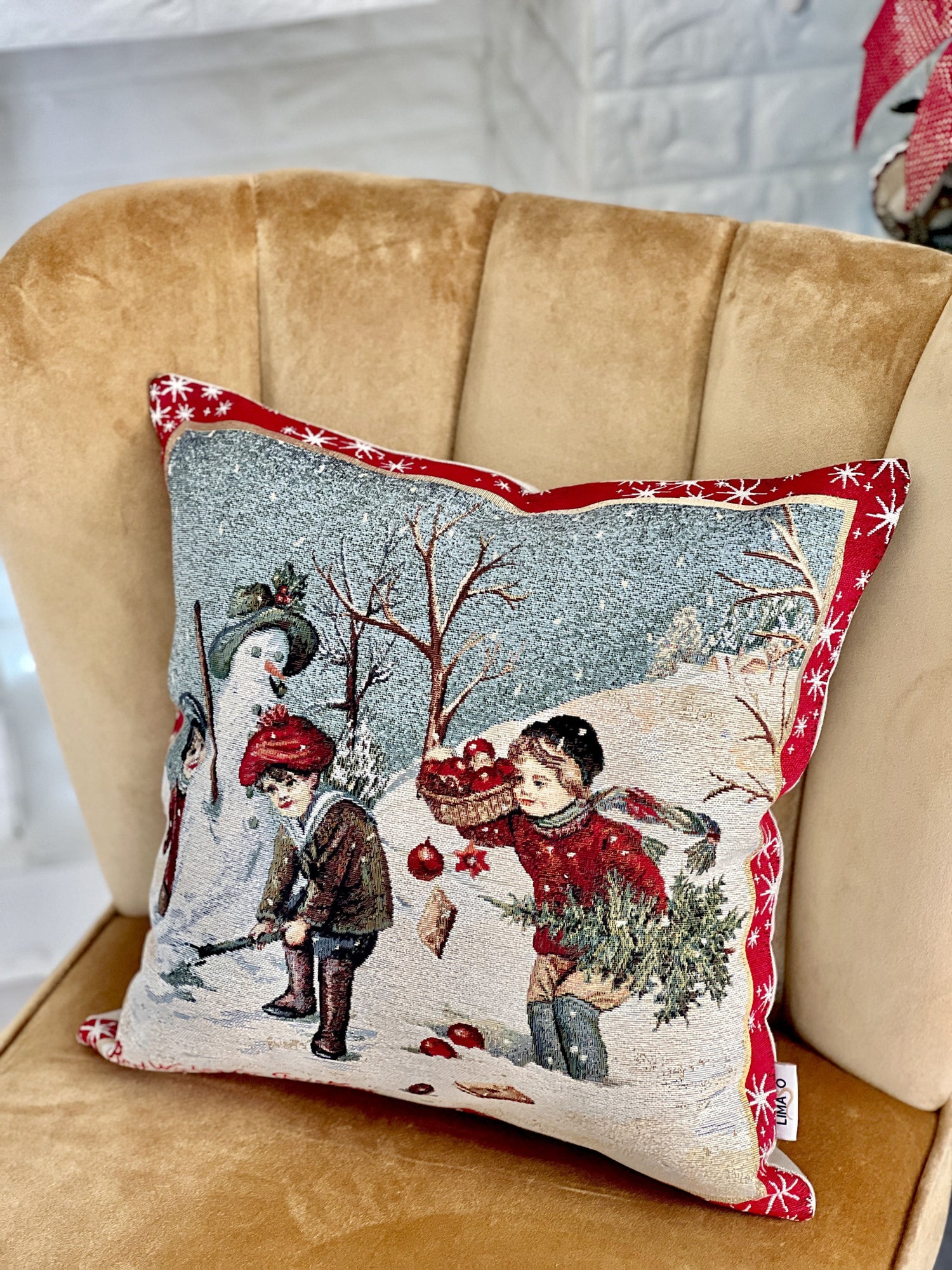 Winter Holiday tapestry cushion cover «Columpio borde» without lurex Limaso Textile