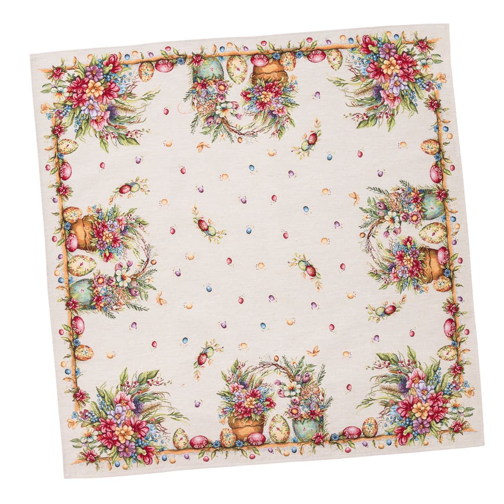 Easter Square tablecloth «Damira» - Premium Tapestry with golden lurex - Textile4Family