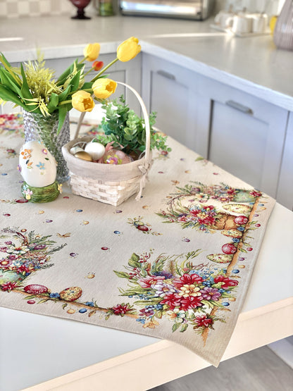 Easter Square tablecloth «Damira» - Premium Tapestry with golden lurex - Textile4Family