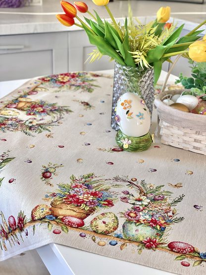 Easter Square tablecloth «Damira» - Premium Tapestry with golden lurex - Textile4Family