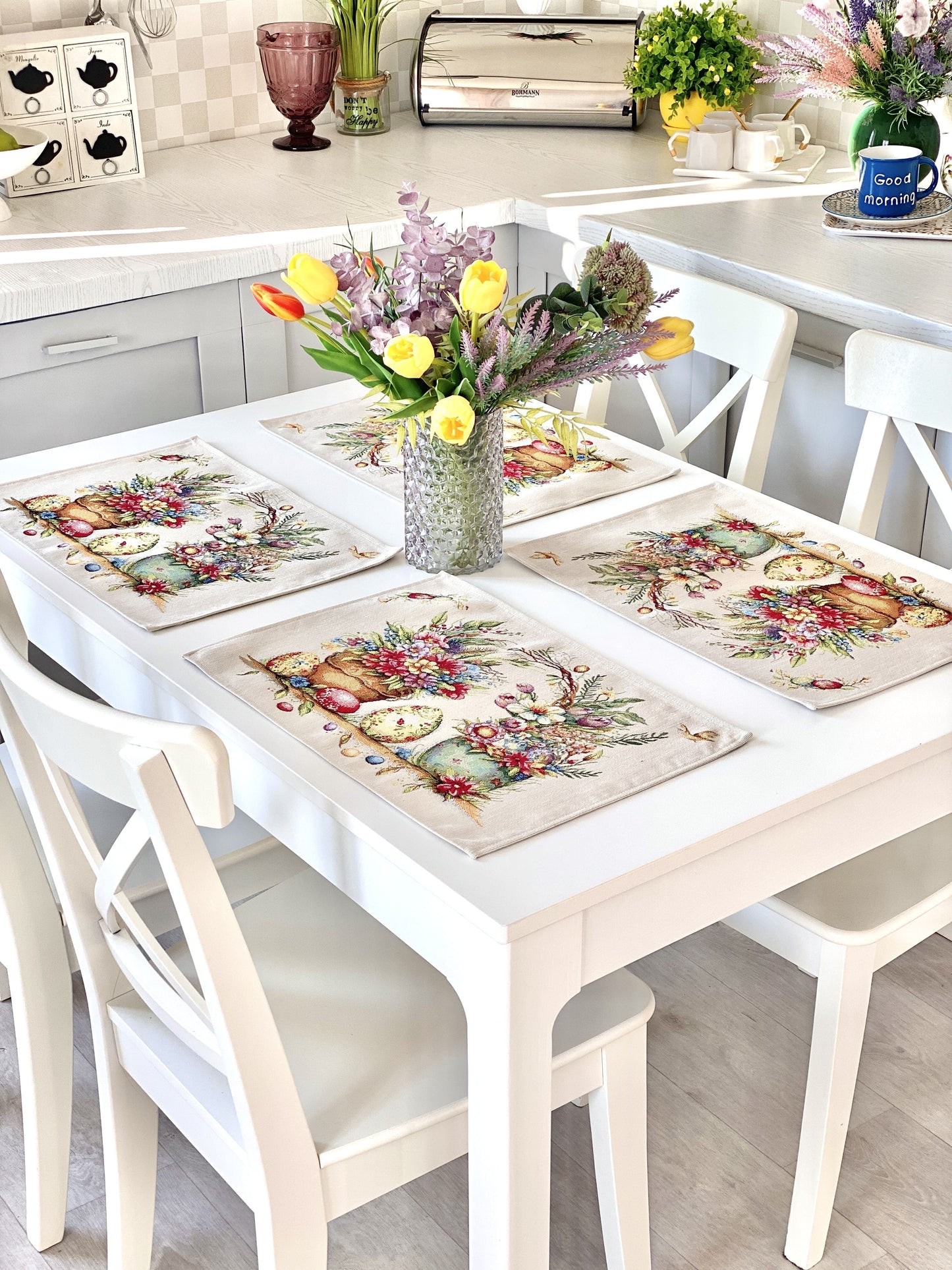 Easter Placemat set «Damira» - Premium Tapestry with golden lurex - Textile4Family