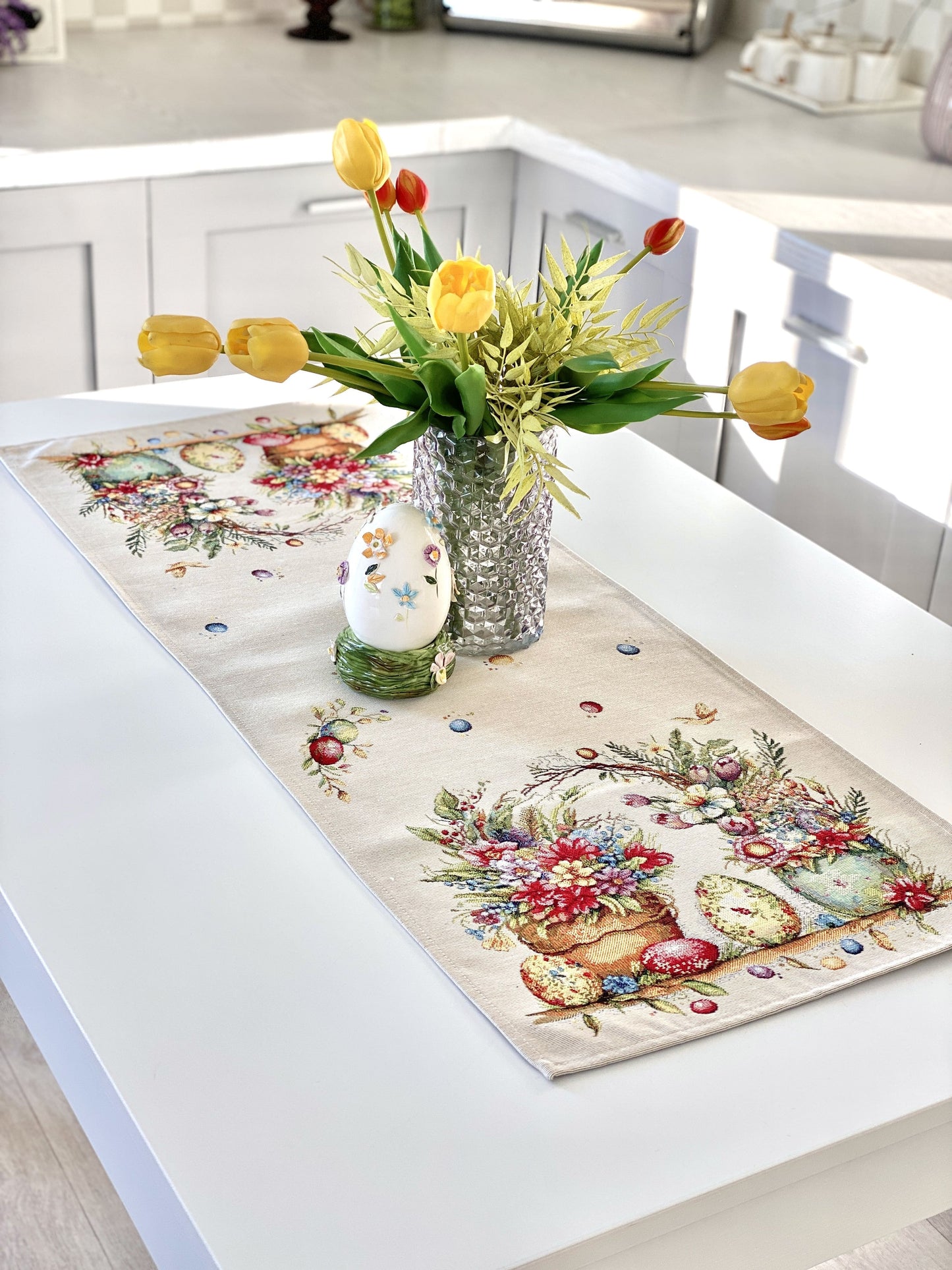 Easter Table Runner «Damira» - Premium Tapestry with golden lurex - Textile4Family
