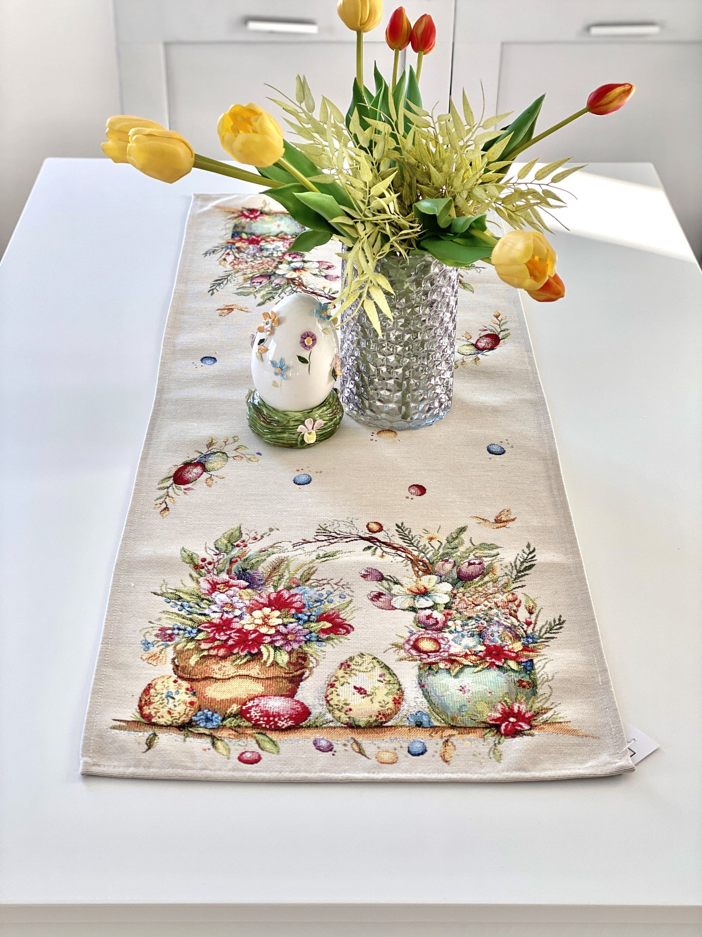 Easter Table Runner «Damira» - Premium Tapestry with golden lurex - Textile4Family