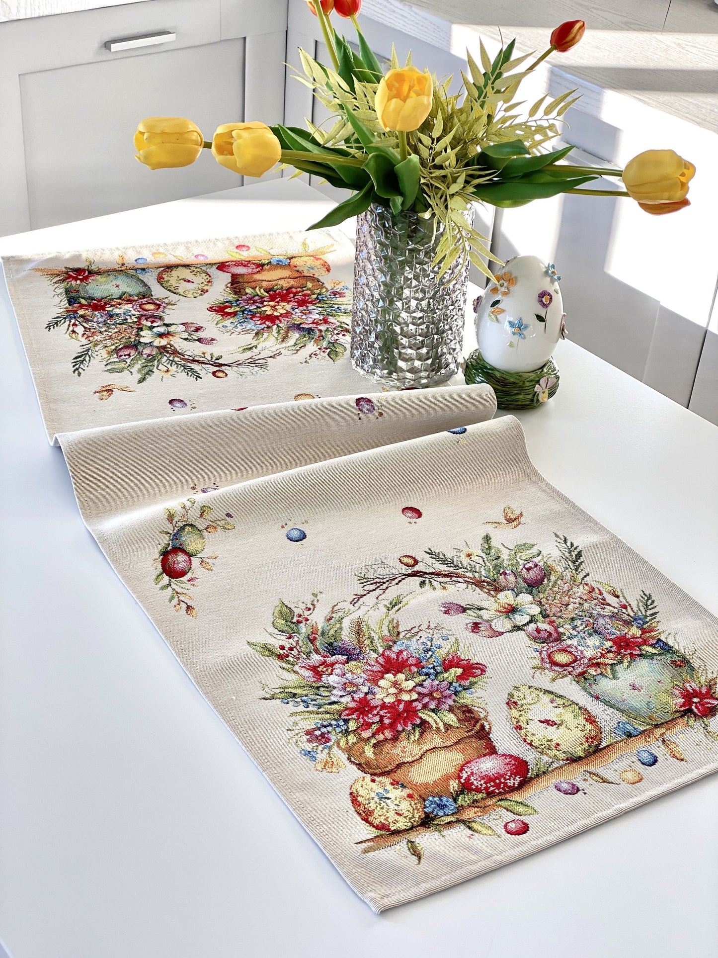 Easter Table Runner «Damira» - Premium Tapestry with golden lurex - Textile4Family