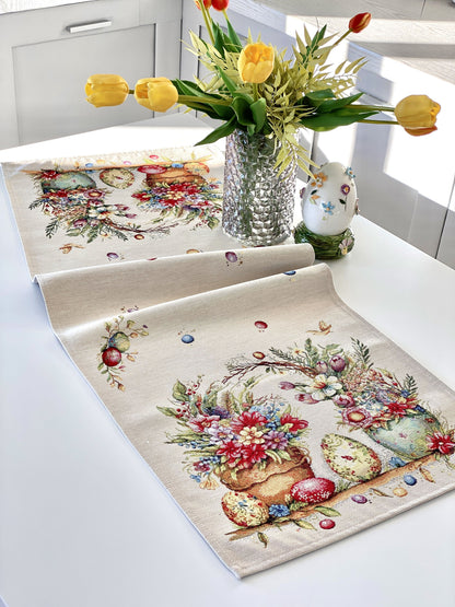 Easter Table Runner «Damira» - Premium Tapestry with golden lurex - Textile4Family