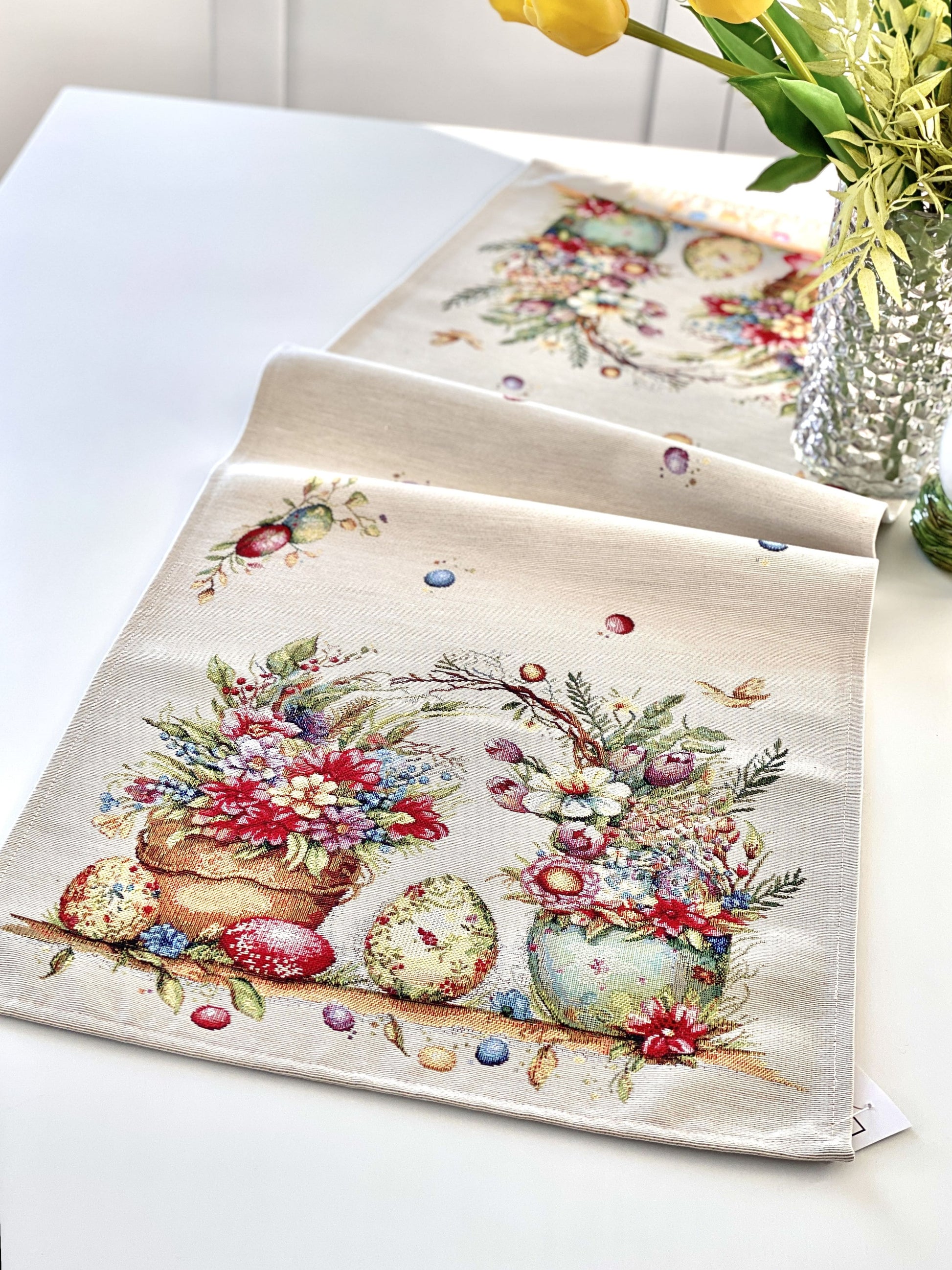 Easter Table Runner «Damira» - Premium Tapestry with golden lurex - Textile4Family