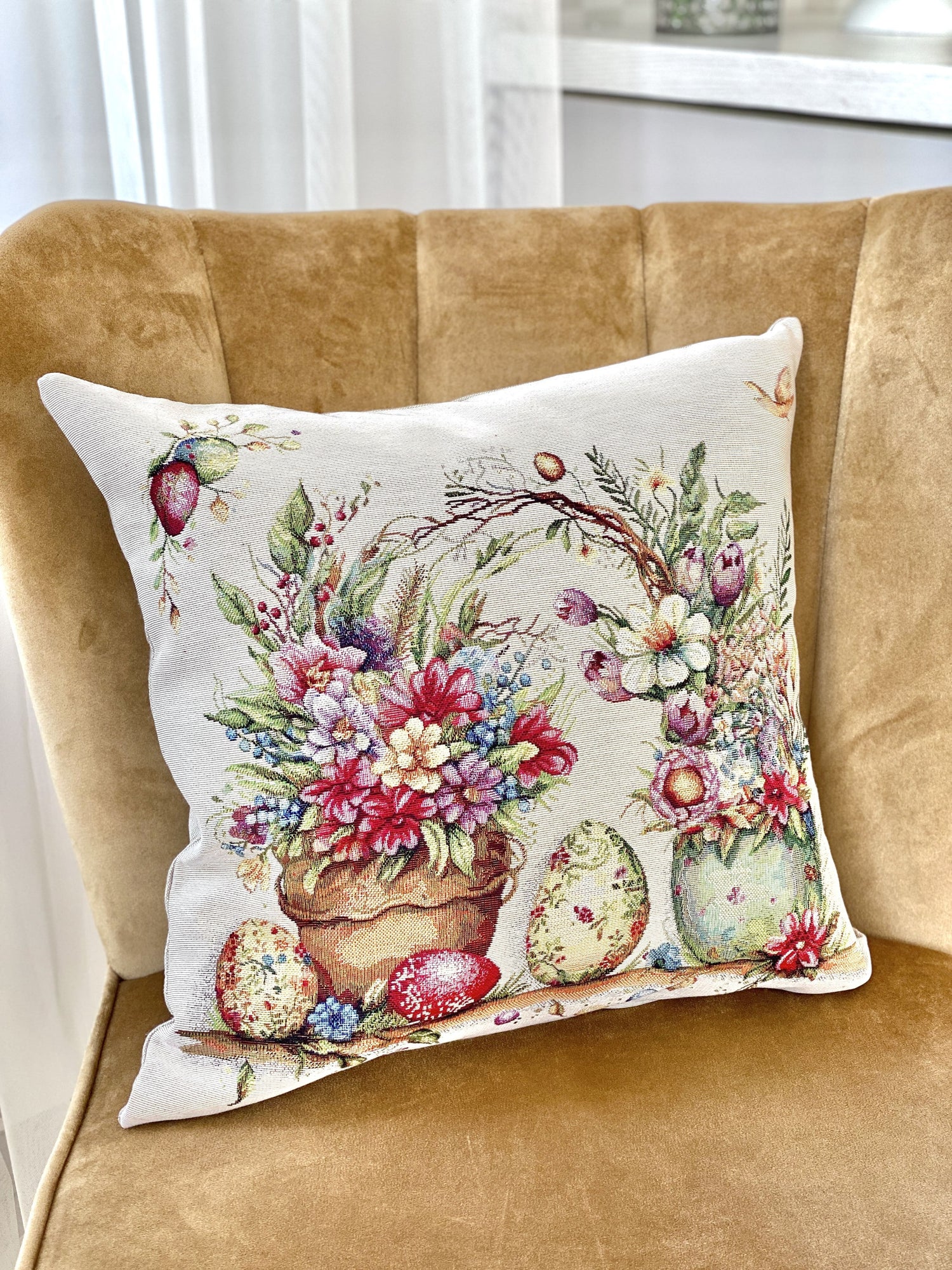 Easter Cushion cover «Damira» - Premium Tapestry with golden lurex - Textile4Family