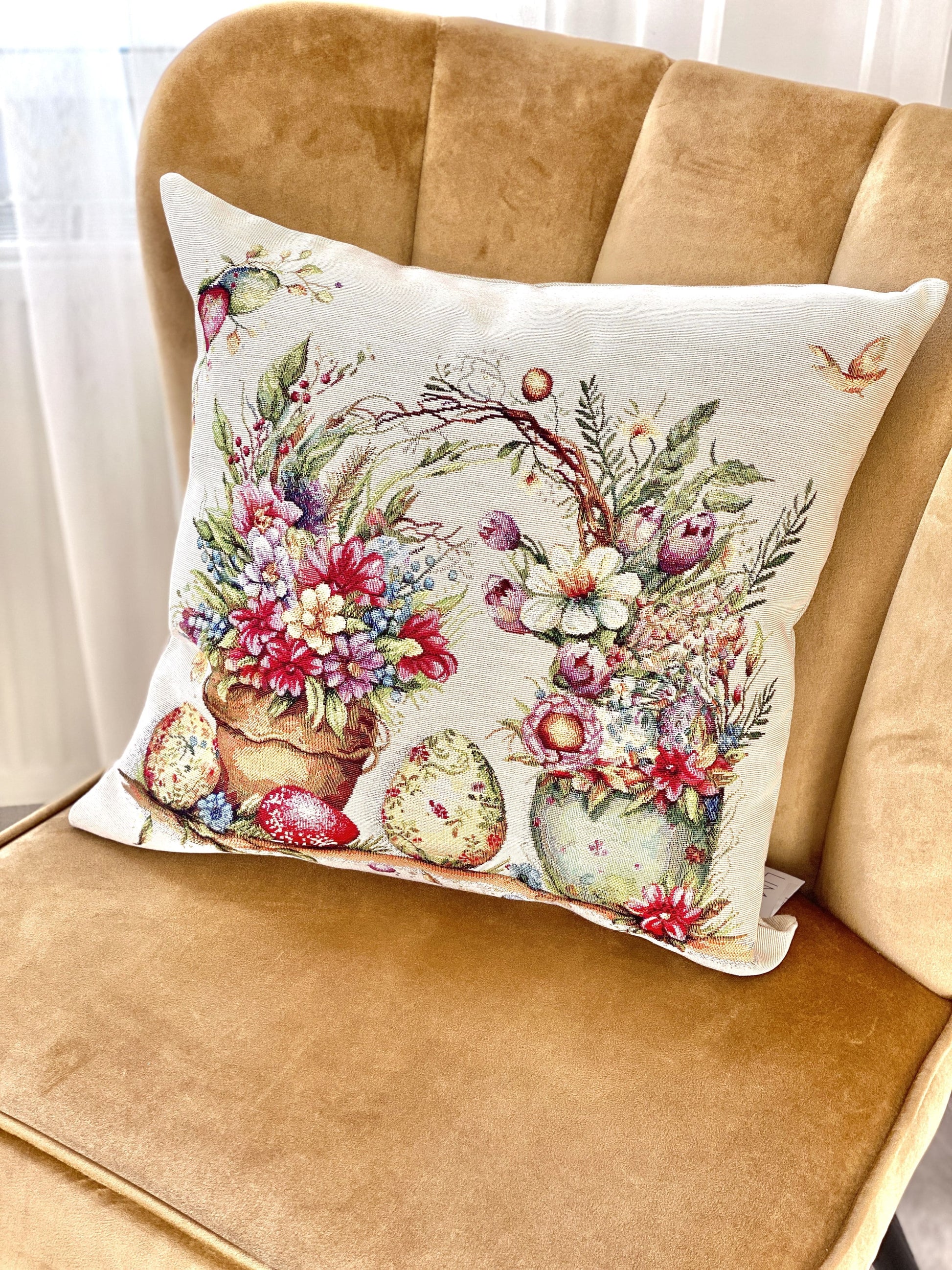 Easter Cushion cover «Damira» - Premium Tapestry with golden lurex - Textile4Family