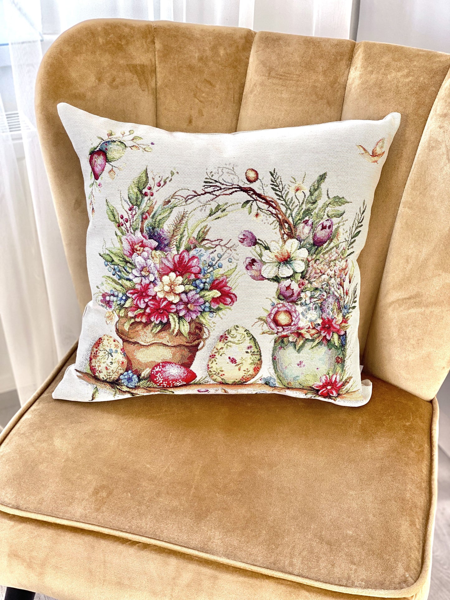 Easter Cushion cover «Damira» - Premium Tapestry with golden lurex - Textile4Family