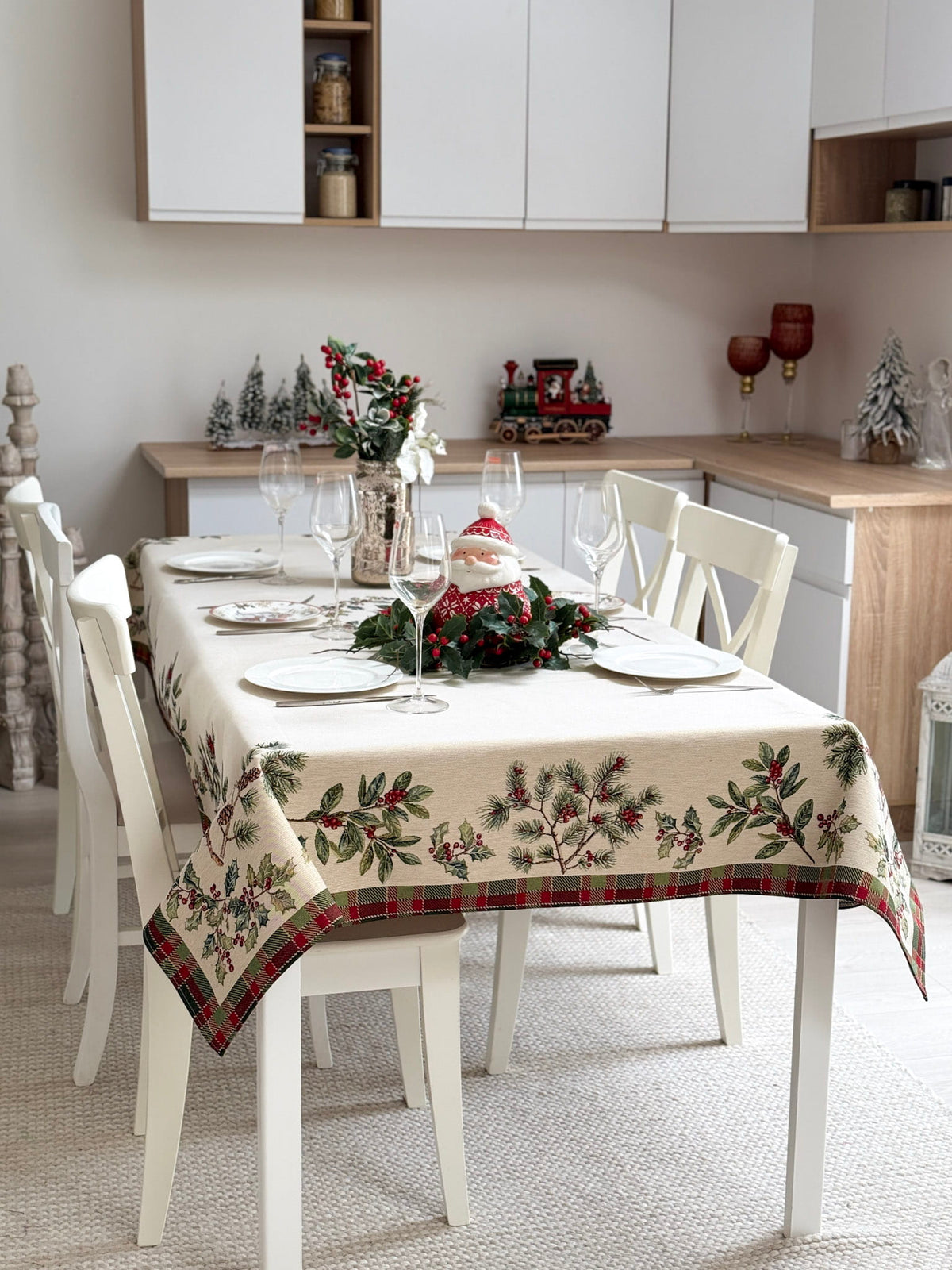 Winter Holiday Tablecloth «Christmas Botanicals» with golden thread - High quality tapestry