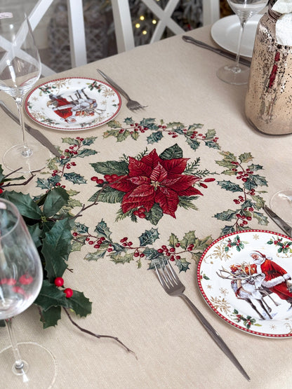 Winter Holiday Tablecloth «Christmas Botanicals» with golden thread - High quality tapestry