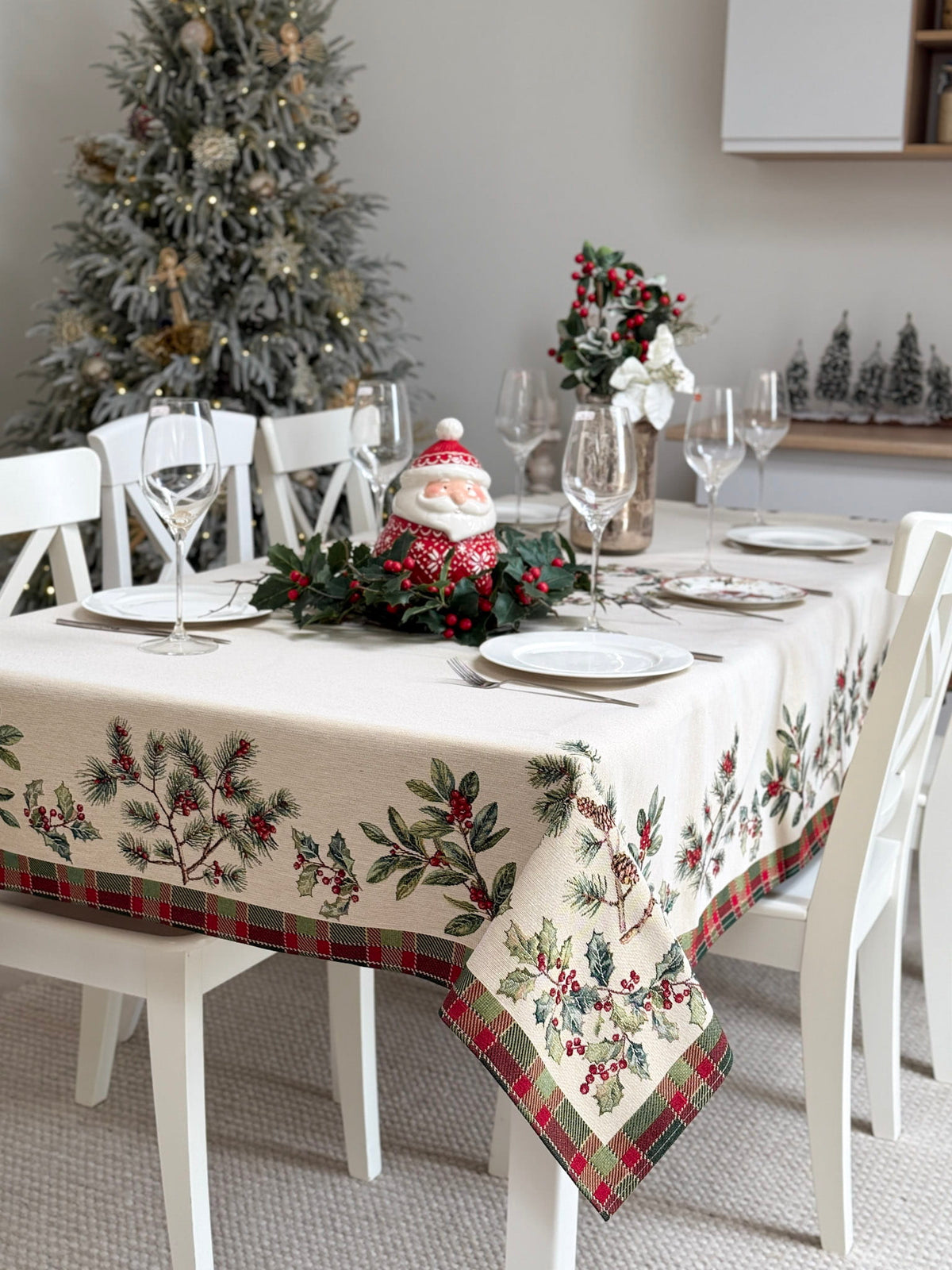 Winter Holiday Tablecloth «Christmas Botanicals» with golden thread - High quality tapestry