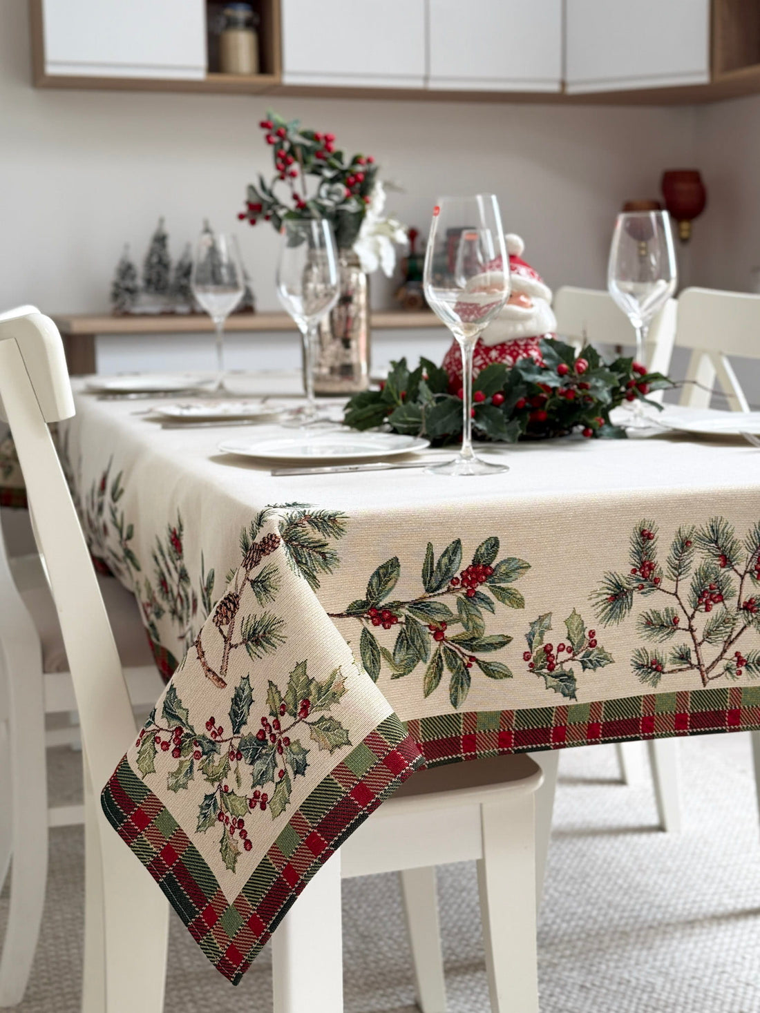 Winter Holiday Tablecloth «Christmas Botanicals» with golden thread - High quality tapestry