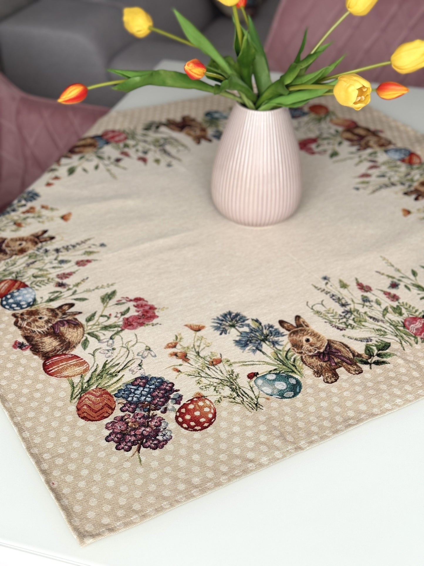 Easter tapestry small tablecloth «Bunny in flowers»