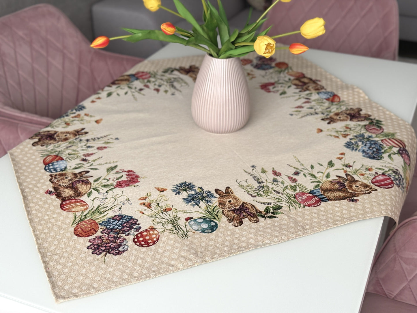 Easter tapestry small tablecloth «Bunny in flowers»