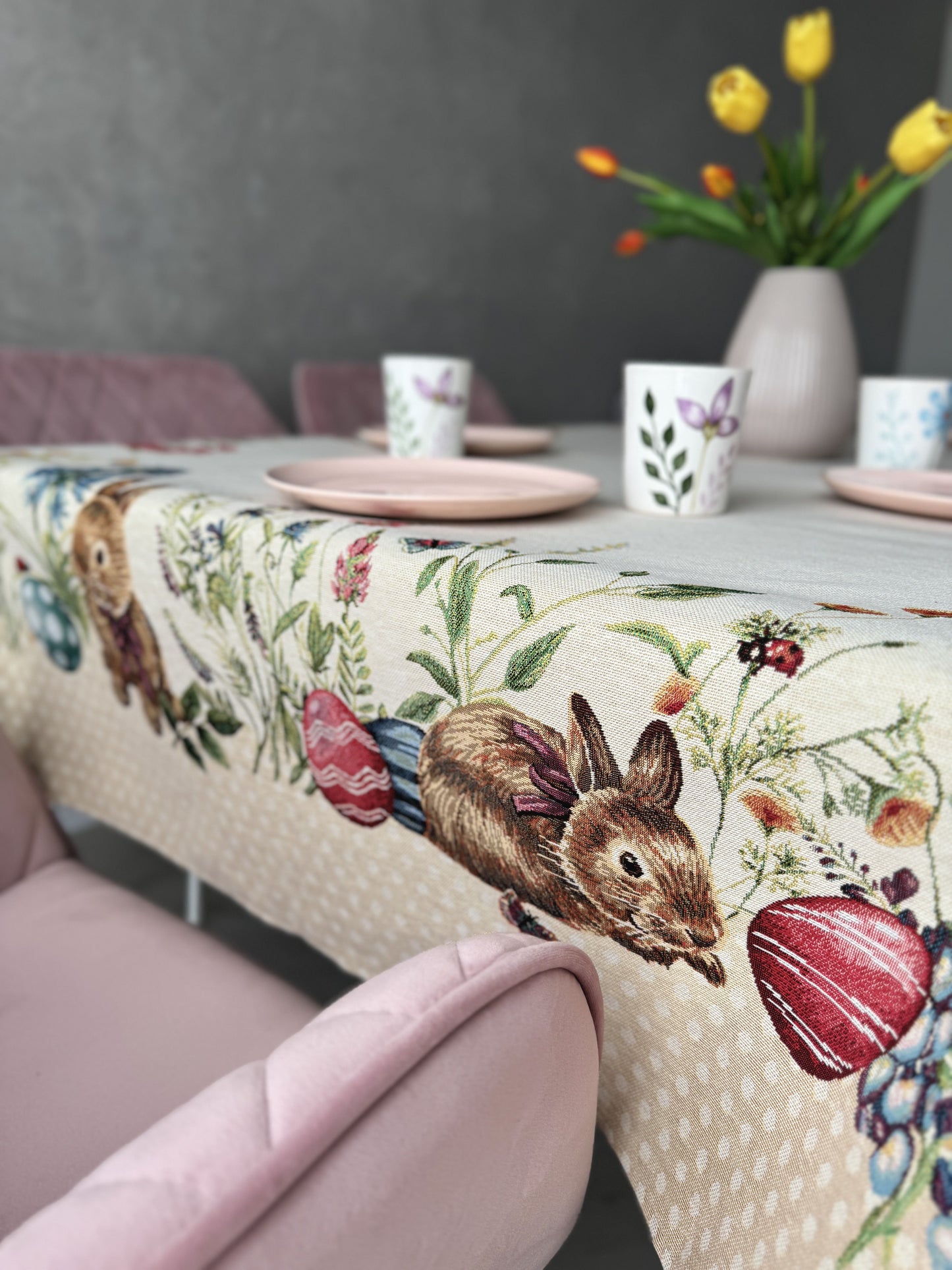 Easter tapestry tablecloth «Bunny in flowers»