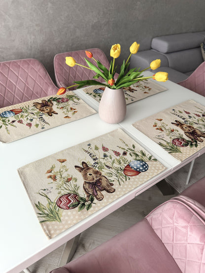 Easter tapestry Placemats set «Bunny in flowers»
