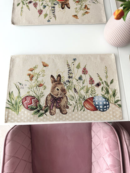 Easter tapestry Placemats set «Bunny in flowers»