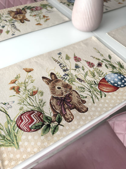 Easter tapestry Placemats set «Bunny in flowers»