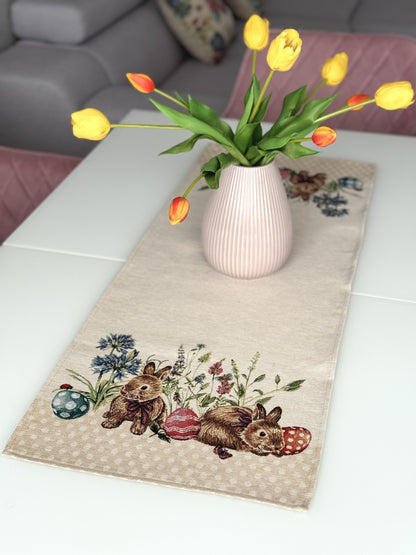 Easter tapestry table runner «Bunny in flowers»