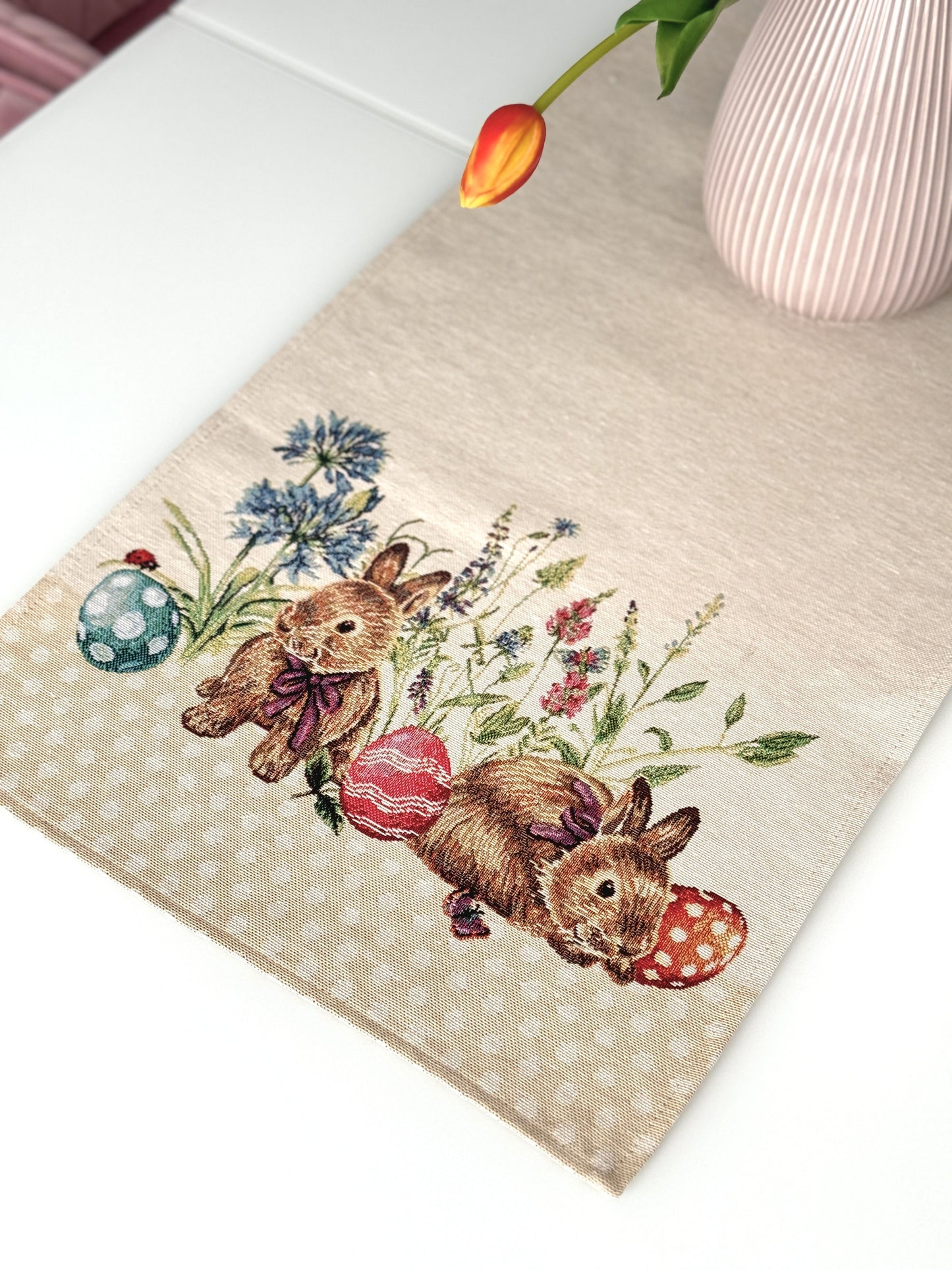 Easter tapestry table runner «Bunny in flowers»