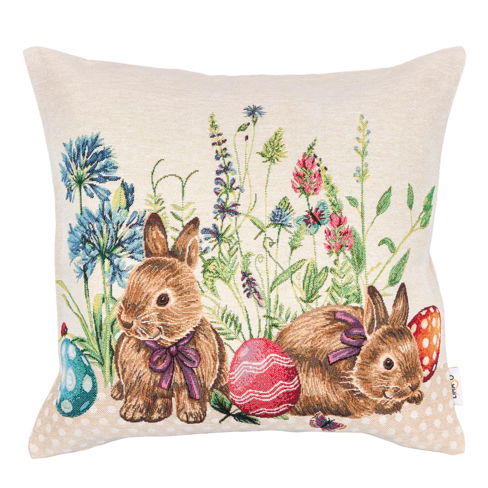 Easter tapestry cushion cover «Bunny in flowers»