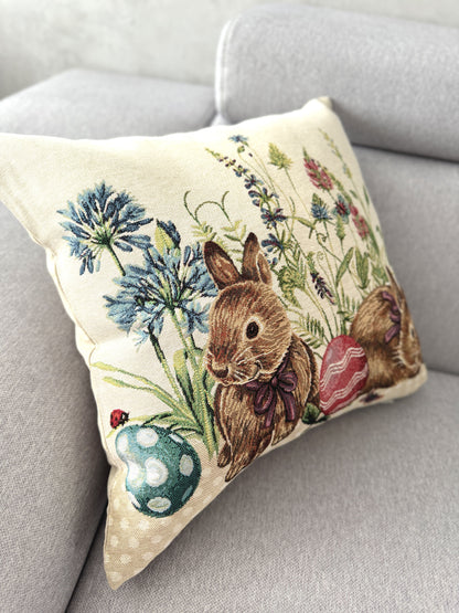 Easter tapestry cushion cover «Bunny in flowers»