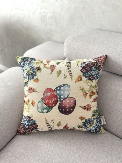 Easter tapestry cushion cover «Bunny in flowers-2»