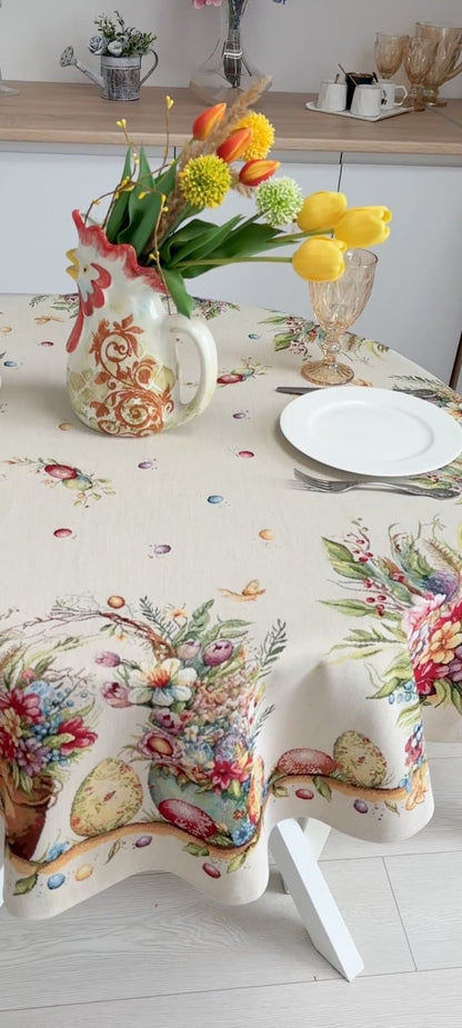Easter Round Tablecloth «Damira» - Premium Tapestry with golden lurex - Textile4Family