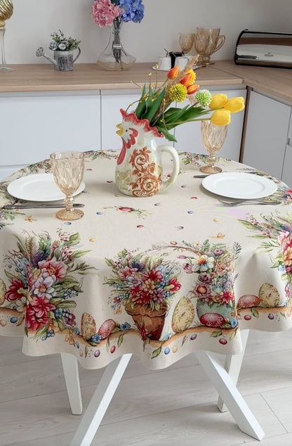 Easter Round Tablecloth «Damira» - Premium Tapestry with golden lurex - Textile4Family