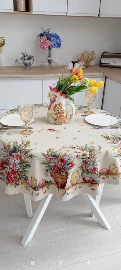 Easter Round Tablecloth «Damira» - Premium Tapestry with golden lurex - Textile4Family