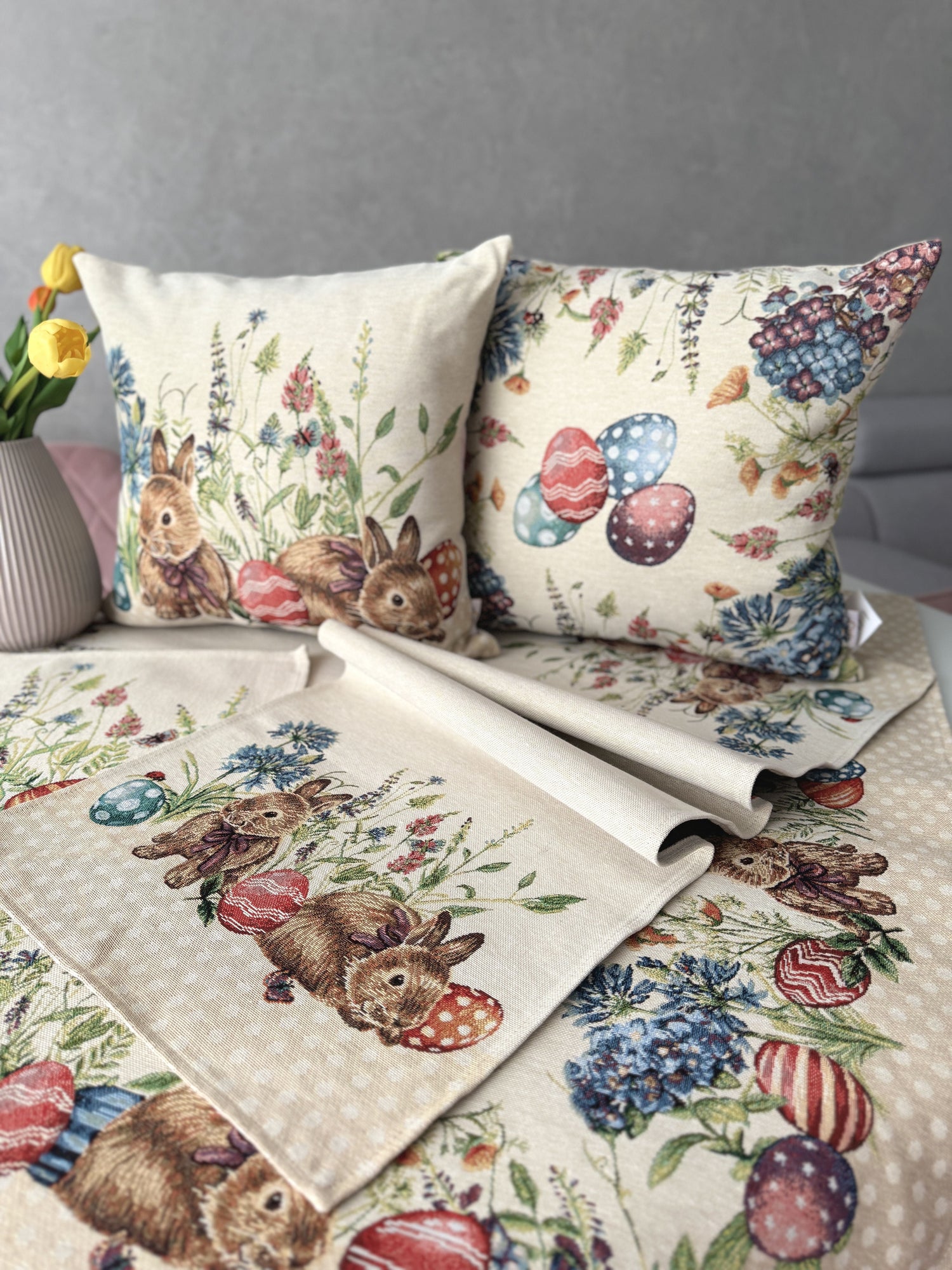 Easter tapestry table runner «Bunny in flowers» Limaso Textile
