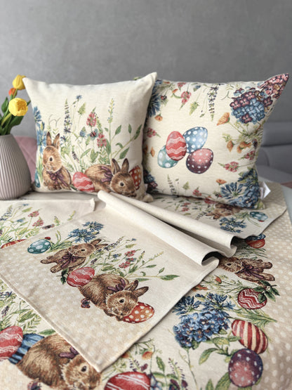 Easter tapestry table runner «Bunny in flowers»