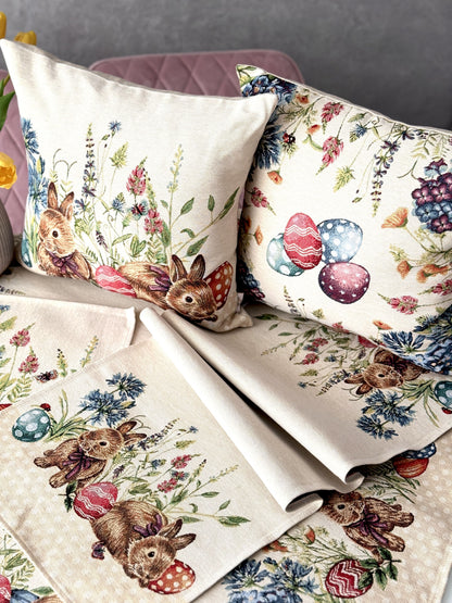 Easter tapestry cushion cover «Bunny in flowers-2»