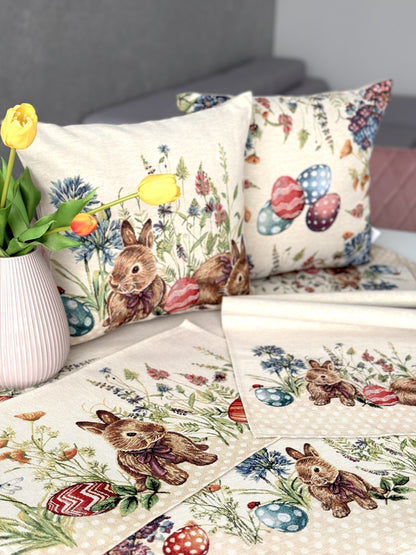 Easter tapestry cushion cover «Bunny in flowers»