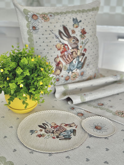 Easter tapestry cushion cover «Bunny in daisies» with microfibre