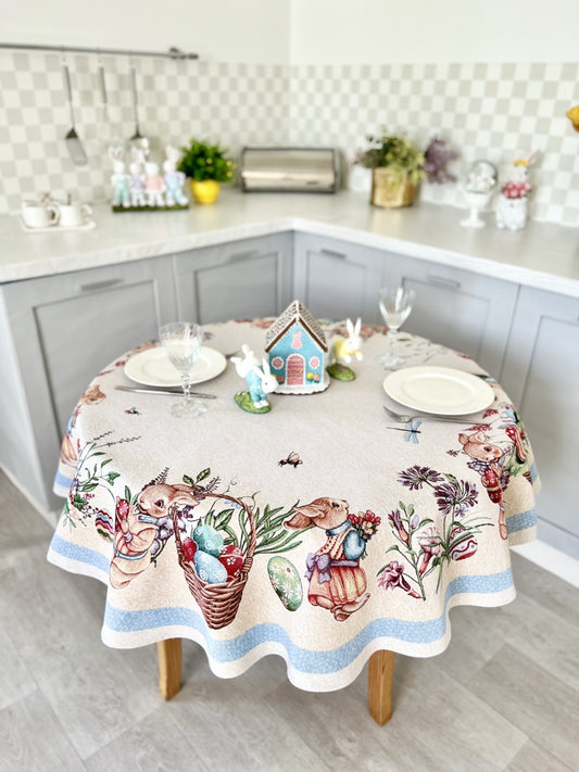 Round Easter tapestry tablecloth «Easter Bee»