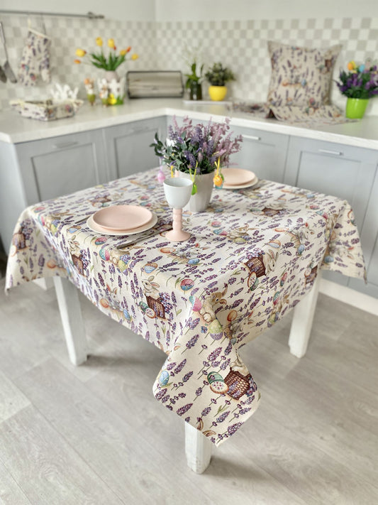 Easter tapestry tablecloth «Rabbit in lavender»