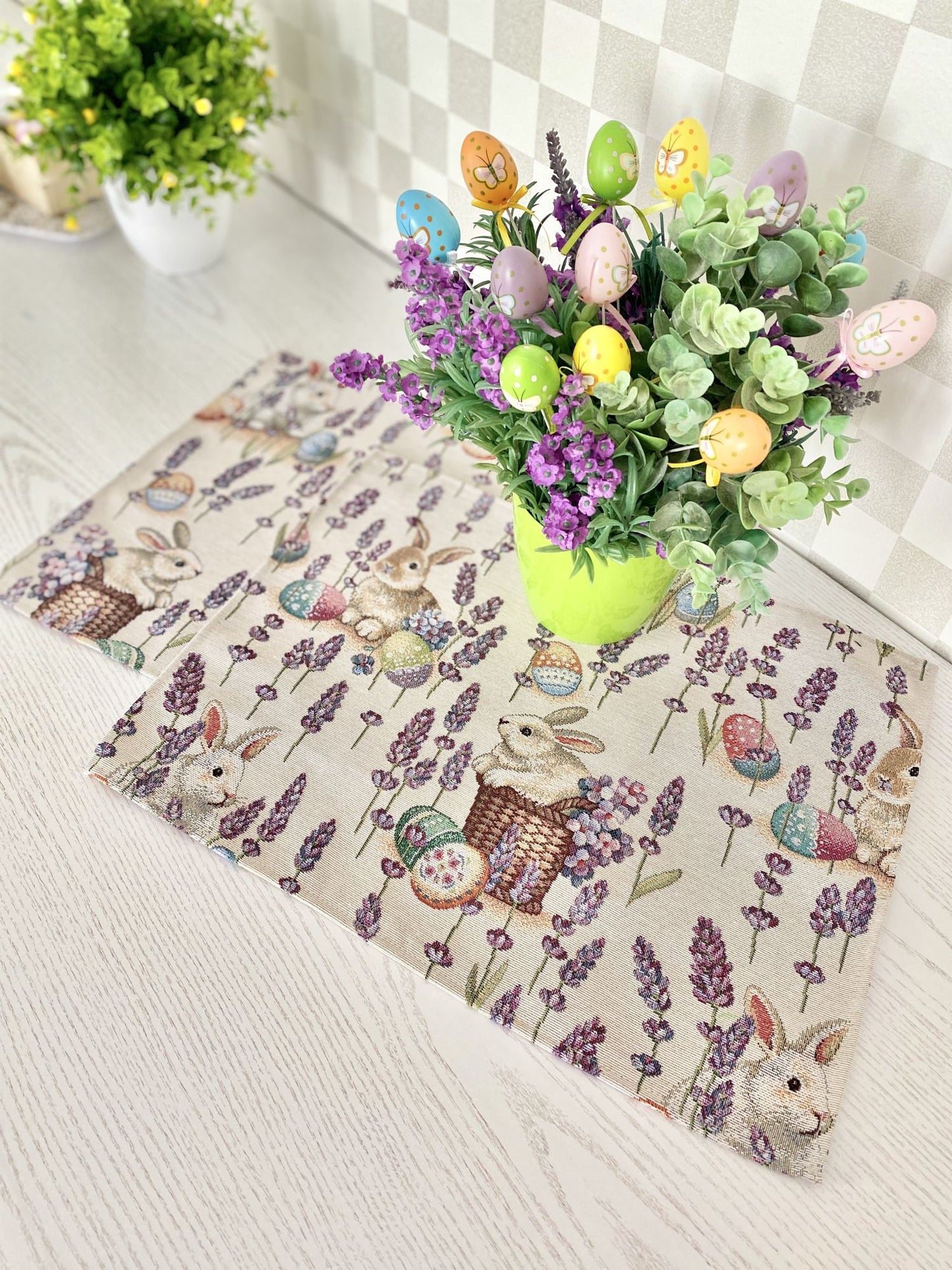 Easter tapestry Placemats set «Rabbit in lavender»