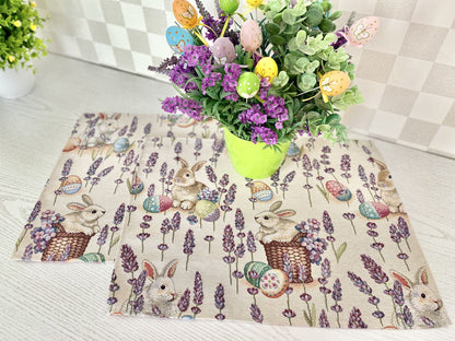 Easter tapestry Placemats set «Rabbit in lavender»