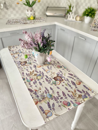 Easter tapestry table runner «Rabbit in lavender»