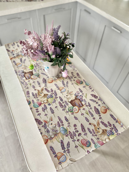Easter tapestry table runner «Rabbit in lavender»