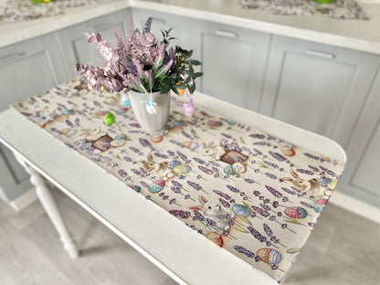 Easter tapestry table runner «Rabbit in lavender»