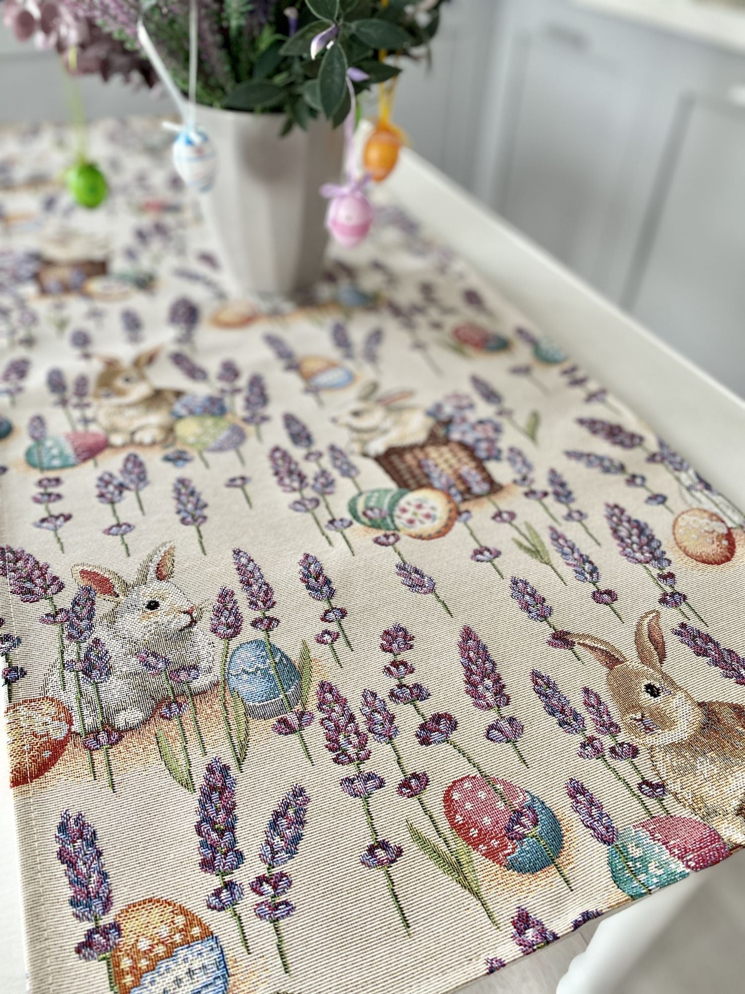 Easter tapestry table runner «Rabbit in lavender» Limaso Textile